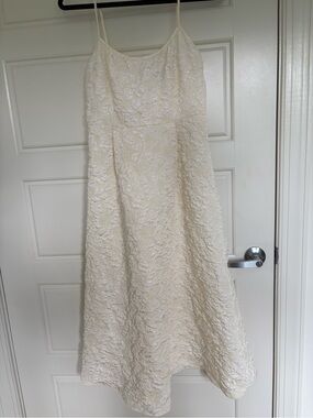 Women’s Cream Midi Dress with Floral Texture